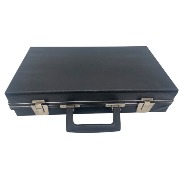 Black Leatherette Snap Lock Carrying Case For Cassettes Velvet Dividers - Picture 1 of 5